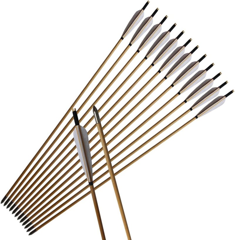 e5e10 33inch Wooden Arrows Handmade Tradition Target Arrows with Turkey Feather Fletching with Field Points for Recurve Bow Longbow Archery Practice 12PACK - Image 1